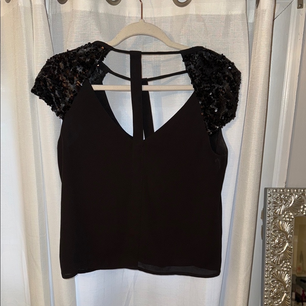 BCBG Black Sequin Sleeve Women's Top